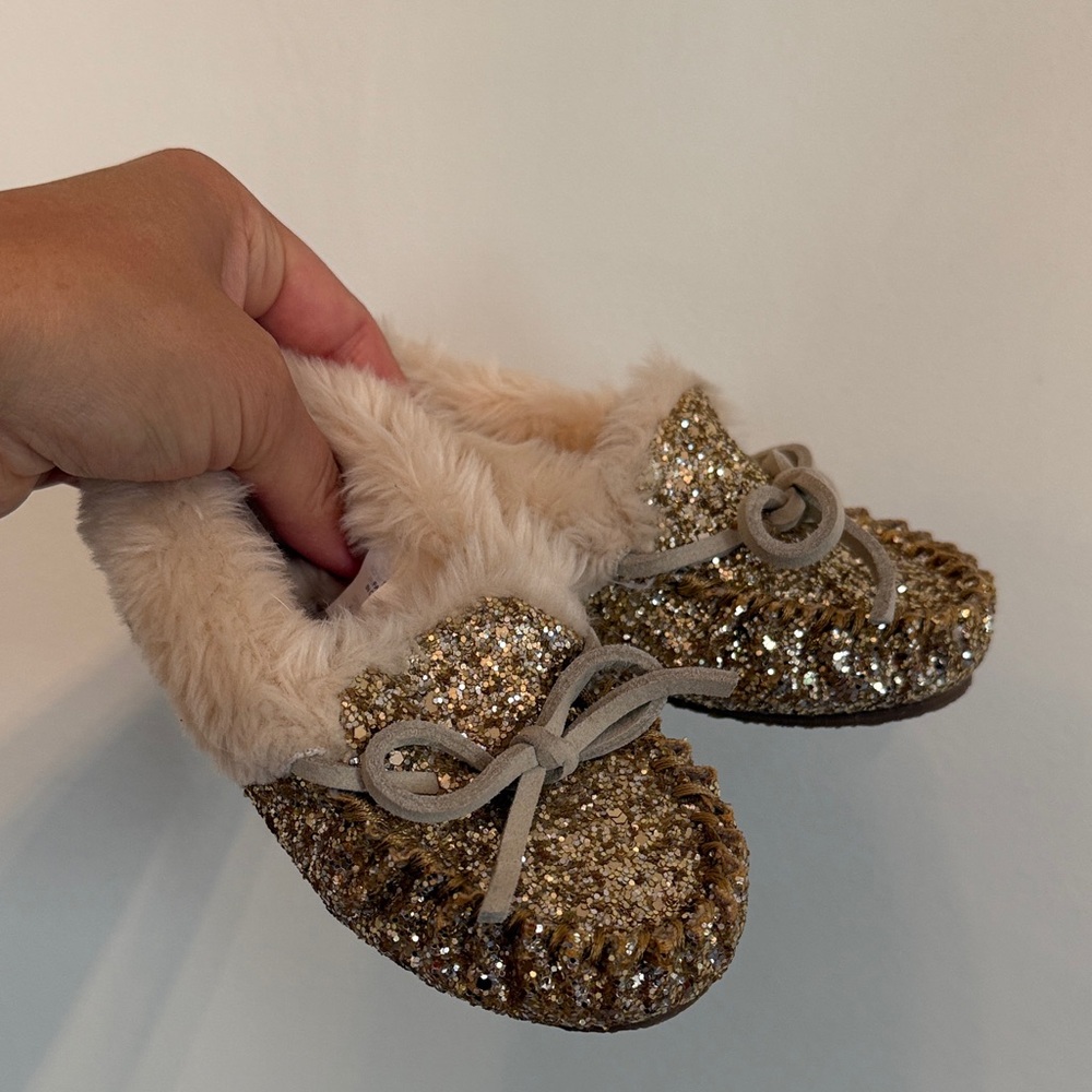 Crewcuts Gold Glitter Kids Moccasins